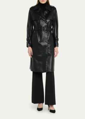 NOORA Women's Black Formal & Decent Real Lambskin Leather Trench Coat, Outerwear