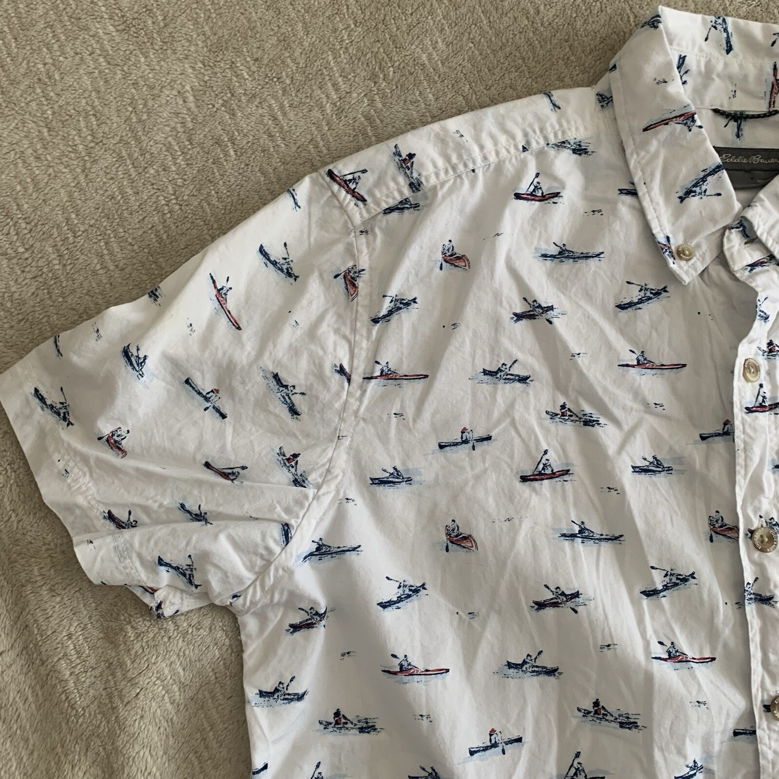 FILA Camicia uomo Eddie Bauer Med bianca con bottoni manica corta canoa canoa vogatore prnt