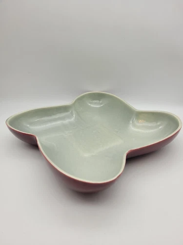 Vintage Red Wing Pottery Celadon Burgundy/Maroon Shallow Dish USA B1405