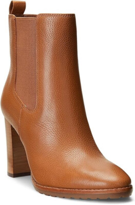 Lauren Ralph Lauren Mylah Tumbled Leather Bootie Deep Saddle | Tan | 11 B (M)