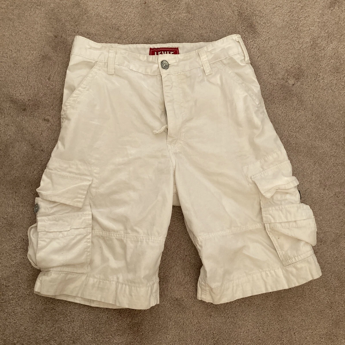 Levis Cargo Shorts Zipper Pull Men 30 Thick White 100 Cotton