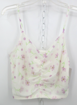 #ad BP RUCHED V NECK CROPPED CAMI TANK TOP Women#x27;s Size Medium Ivory Lavender Floral $9.99