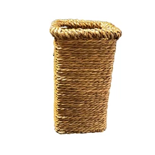 RATTAN WOVEN UTENSIL CADDY / PLANTER BASKET WOOD BOTTOM 8 1/4”H X 4 1/2”W