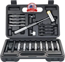 Juego de punzones y martillos con punzones de latón, huecos, para mantenimiento.