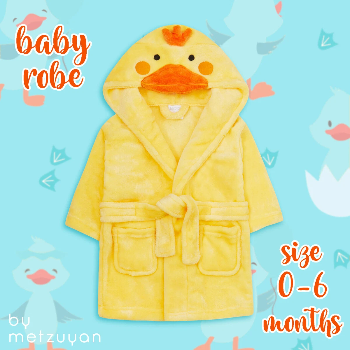 Newborn Baby Dressing Gown 0 3 Months 3 6 Months Duck Animal Hood Bath Robe NEW