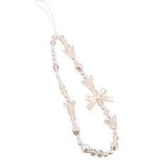White Mobile Phone Lanyard Universal Phone Chain White Pearl Beaded Phone Lan...