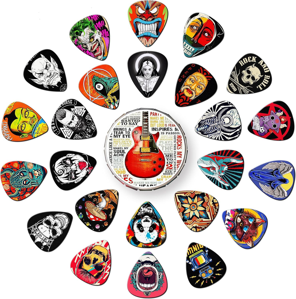 24-Pack Guitar Picks Variety Set Thin Medium Heavy for Acoustic Electric Bass Strings