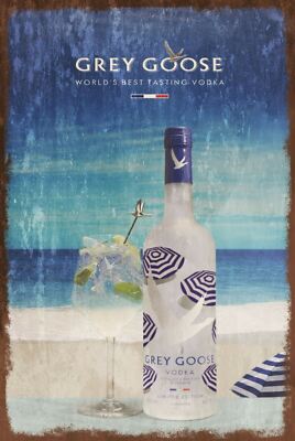 Grey Goose Vodka Beach Reklame Aged Look Vintage Retro Style Blechschild, Bar Kneipe