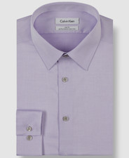  80 Calvin Klein Men's Purple Slim-Fit Herringbone Cotton Dress Shirt 18 34-35