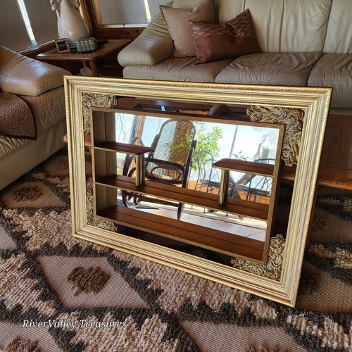 Large VTG Regency Gold Mirror Shadow Box Hanging Wall Shelf 42” x 30” MCM 1960s - Picture 3 of 12