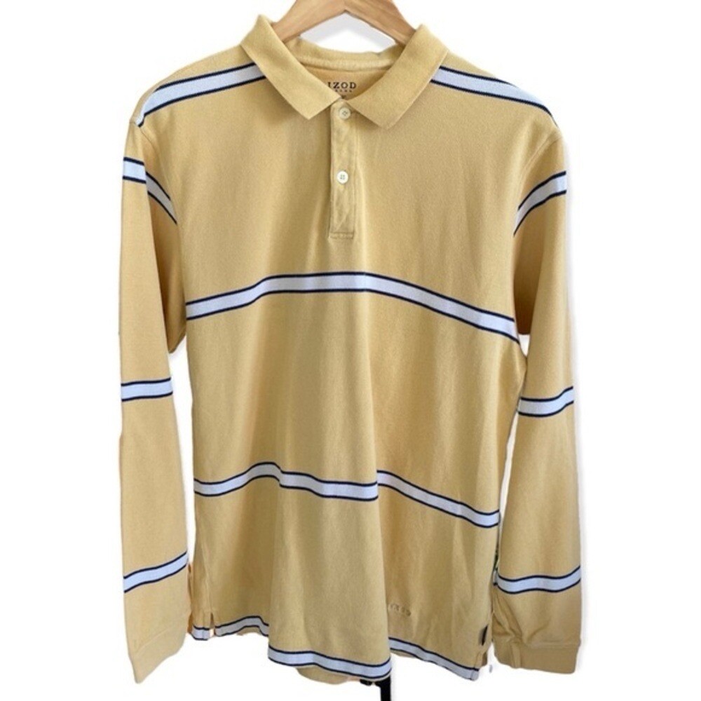 Vintage Retro IZOD Jeans Striped Cotton Rugby Shirt Yellow G