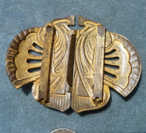 Vintage Art Deco Cat Face Amethyst Brass Belt Buckle - Picture 5 of 7