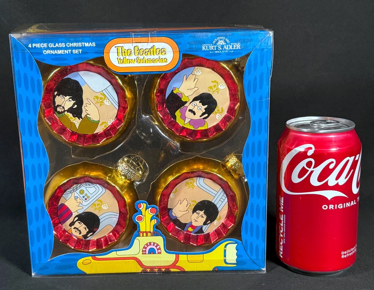 NEW - The Beatles YELLOW SUBMARINE Kurt Adler 4 GLASS ORNAMENTS