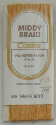C&C - Middy Braid - No Iron- 3/16'' x 4 y - Black, Dk Navy, Temple Gold, or White