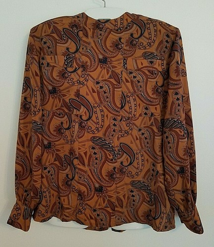 Vintage Harve Benard Petite Blouse Top 12 Paisley Brown Buttons in Back Pockets