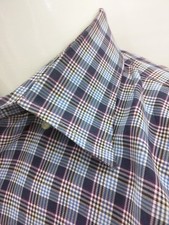 Hickey Freeman Button L/S Navy Purple Blue Plaid Mens Shirt Size Medium