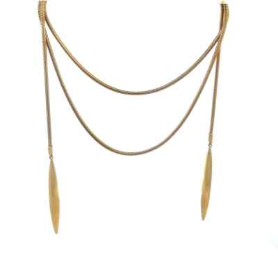 Tiffany & Co. Gold Feather Lariat Necklace 18k Yellow Double Pendant or Belt