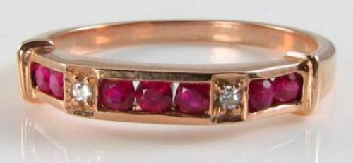 LUSH 9CT 9K ROSE GOLD RUBY DIAMOND ETERNITY BAND ART DECO INS RING FREE RESIZE - Picture 3 of 5