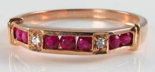 LUSH 9CT 9K ROSE GOLD RUBY DIAMOND ETERNITY BAND ART DECO INS RING FREE RESIZE - Picture 1 of 5