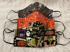 Set Of 3 Halloween BUNDLE Fabric Face Mask Adjustable Straps -Fits Most All