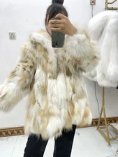Winter Women Lapel Collar Real Fox Fur Coat Overcoat Outwear Warm Fashion Jacket