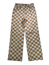 Urban Outfitters Women's Checkered Straight Leg Jeans Cream Brown Size 24