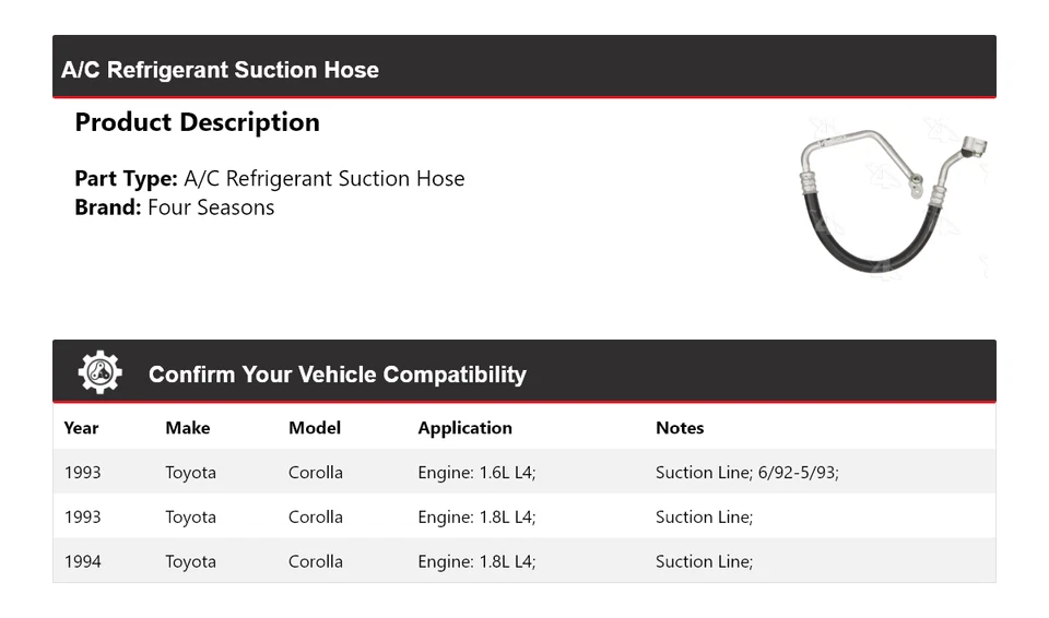 Manguera de succión de refrigerante aire acondicionado Toyota Corolla 1993-1994 4 estaciones Foto 2 de 4