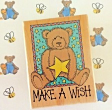 Stuffed Teddy Bear Wood Mount Rubber Stamp Baby Birthday Party Invitations Wish