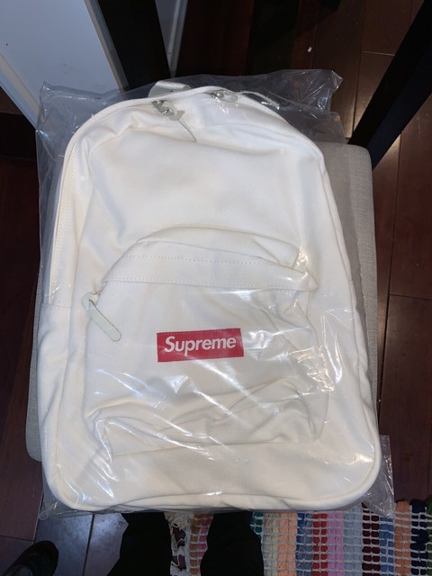 SUPREME White Canvas Backpack—SS21 Red 