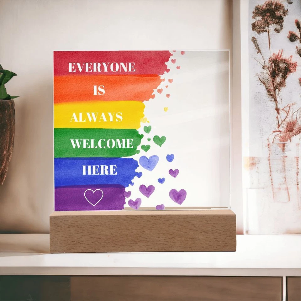 Pride Rainbow Everyone Is Always Welcome Here Acrylic Lighted Plaque - Imagem 4 de 4