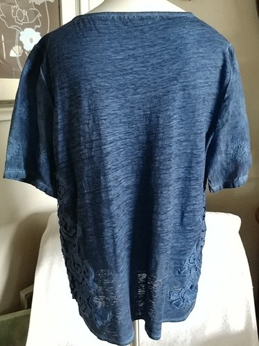 Chicos 2P Denim Blue Shirt Sleeve Embroidered Linen Box Cut Blouse Sz 12P - 第 5/12 張圖片