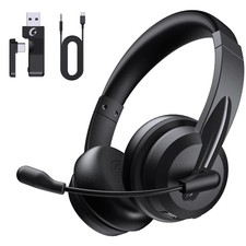 Masajoy Wireless Headset with Mic for Work AI Noise Cancelling Black
