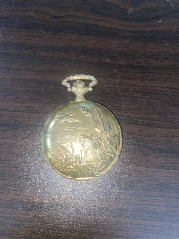 Vintage Majestron Brass Watch Quartz Pocket Watch Gold Tone “Duck & Dog (as Is)