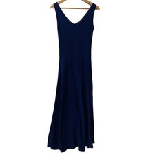 RALPH LAUREN V-neck sleeveless long ribbed knit dress, size M, navy Women USED