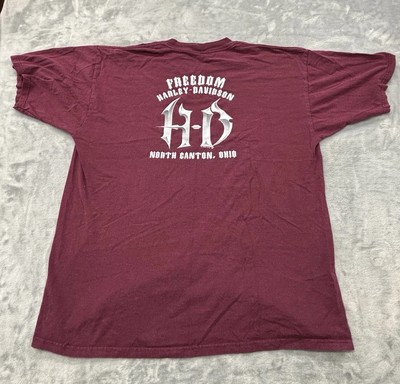 Vtg Harley Davidson T Shirt Red Mens XL North Canton OH  EST 1903