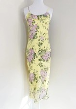 Yellow Floral Bias Cut Ruffle Chiffon Midi Dress - Size M (Uk6-8)