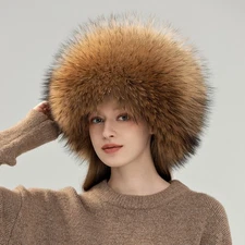 Women's Real Fox Fur Hat Top Hat Raccoon Fur Cossack Hat Warm Outdoor Cap J445