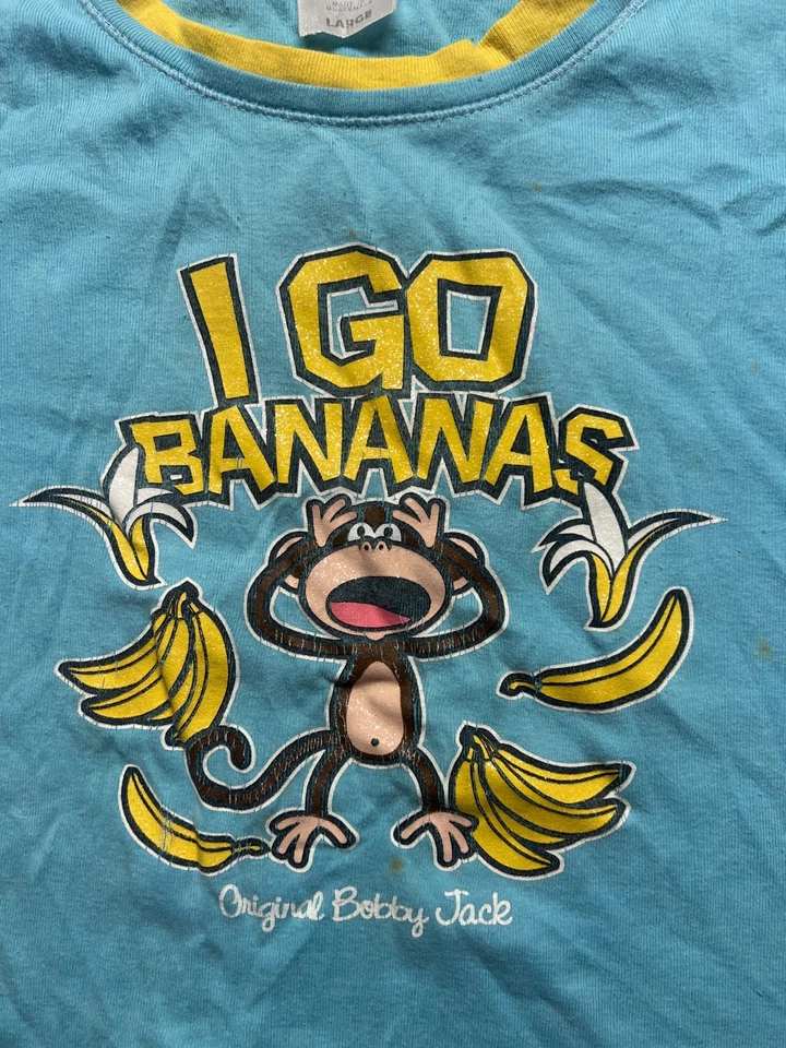 Bobby Jack I Go Banana Gráfico Camiseta Azul Timbre Camiseta Niños Niños Talla L 16x18.5 Foto 4 de 4