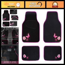 Pink Butterfly Flower Car Floor Mats Set Of 4 - Universal Fit For Suvs Sedans Pink Butterfly Flower Car Floor Mats Set Of 4 - Universal Fit For Suvs Sedans