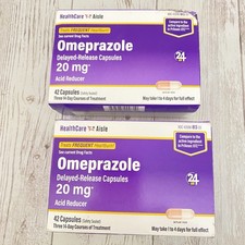 2 Boxes Omeprazole 20 mg, 42 Delayed-Release Capsules Each. New. Sealed. 11/2026