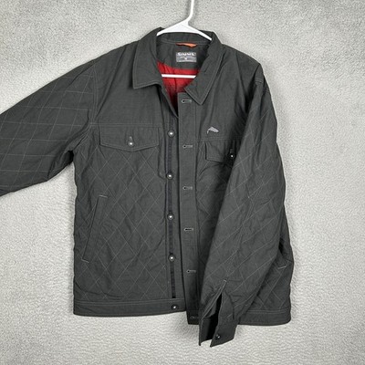 Simms Duckwear Jacket Mens Medium Cordura Quilted Flannel Lined Grey Fishing EUC