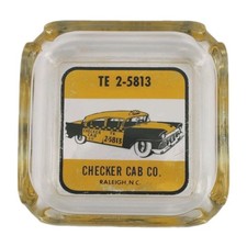 Vintage Glass Marketing Ashtray Checker Cab Company Raleigh North Carolina NC
