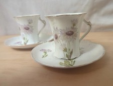 SEVRES Antique Paris Tea Cup  Saucer SET Bone China White W/ Purple Flowers SEE