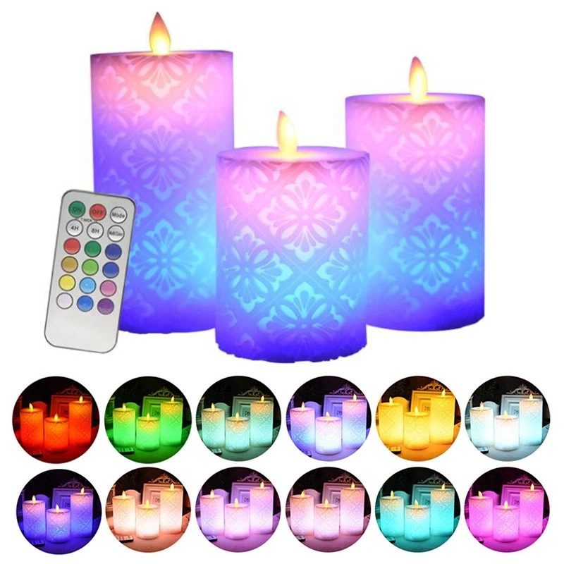 Christmas LED Flameless Candles Lights RGB Flickering Pillar Candles Xmas Decor - Image 2 of 4
