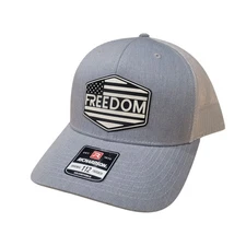 Richardson 112, Grey FREEDOM Trucker Hat Made In USA Patriot MAGA