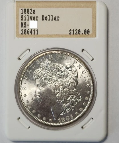 1882-S Morgan Silver Dollar - Vintage Hannes Tulving Holder, BU UNC Slab-8278