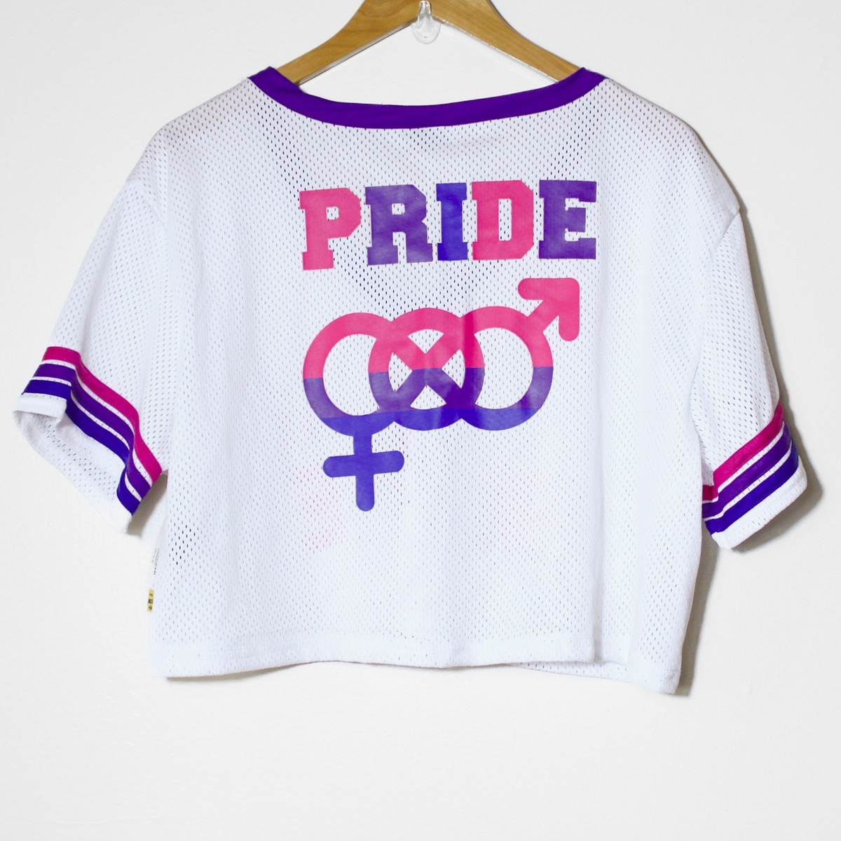 Spencers White Mesh Crop Jersey Team Bi Pride LGBTQ Stripes Purple