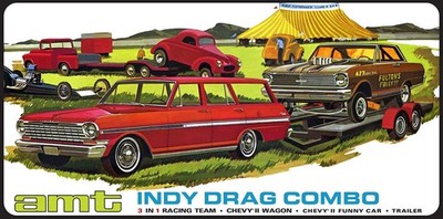 AMT 1520 Indy Drag Combo (Chevy II Wagon, Funny Car and Trailer) 1:25  Model Kit