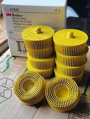 (10) 3M Automotive Scotch-Brite 2'' Roloc Ceramic Bristle Disc Brush Med Yellow