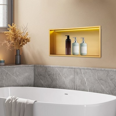 Stainless Steel Shower Niche 24*12'' Storage Shower Golden With LED Light NEW